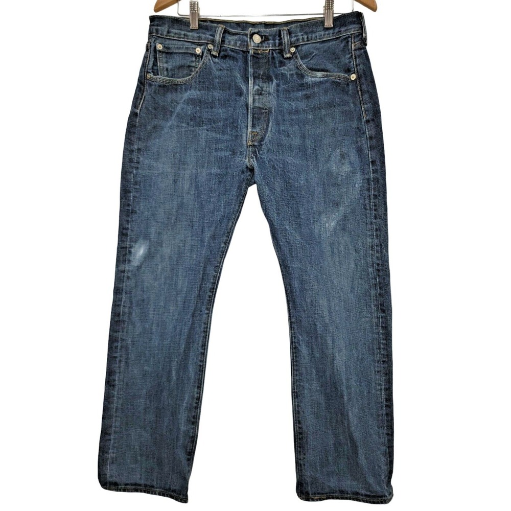 Levis 501 Jeans Mens 34x30 Blue Button Fly Denimโ Med Wash Cotton Original Fit